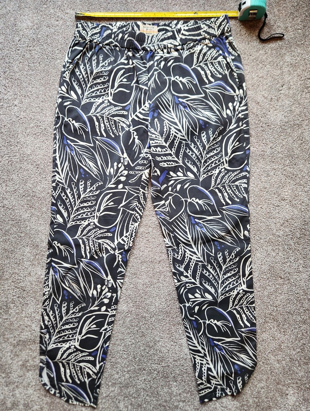 Marine Layer Respun Allison Ankle Pant In Black, Blue, White Floral Print
